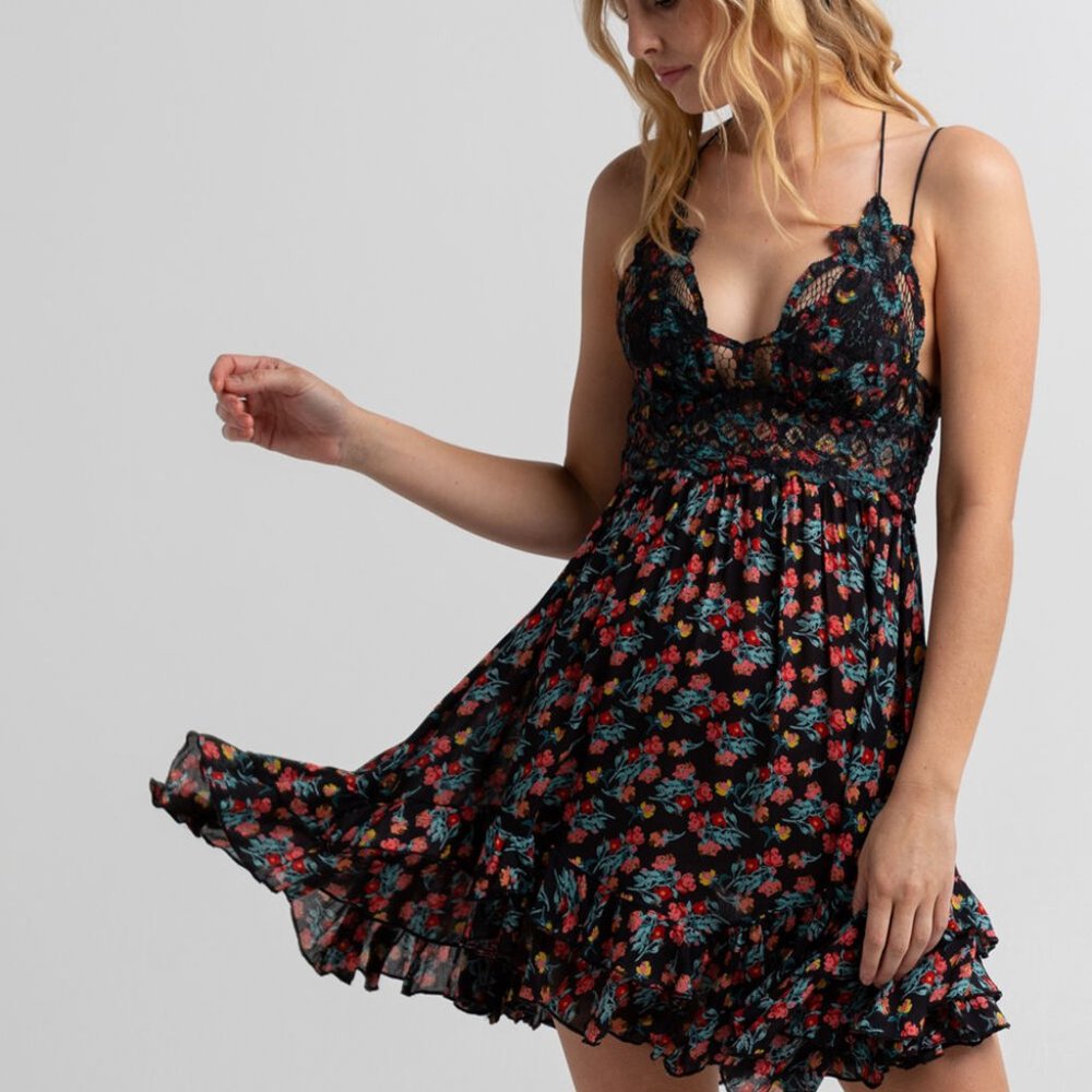 One Adella Printed Mini Slip Dress